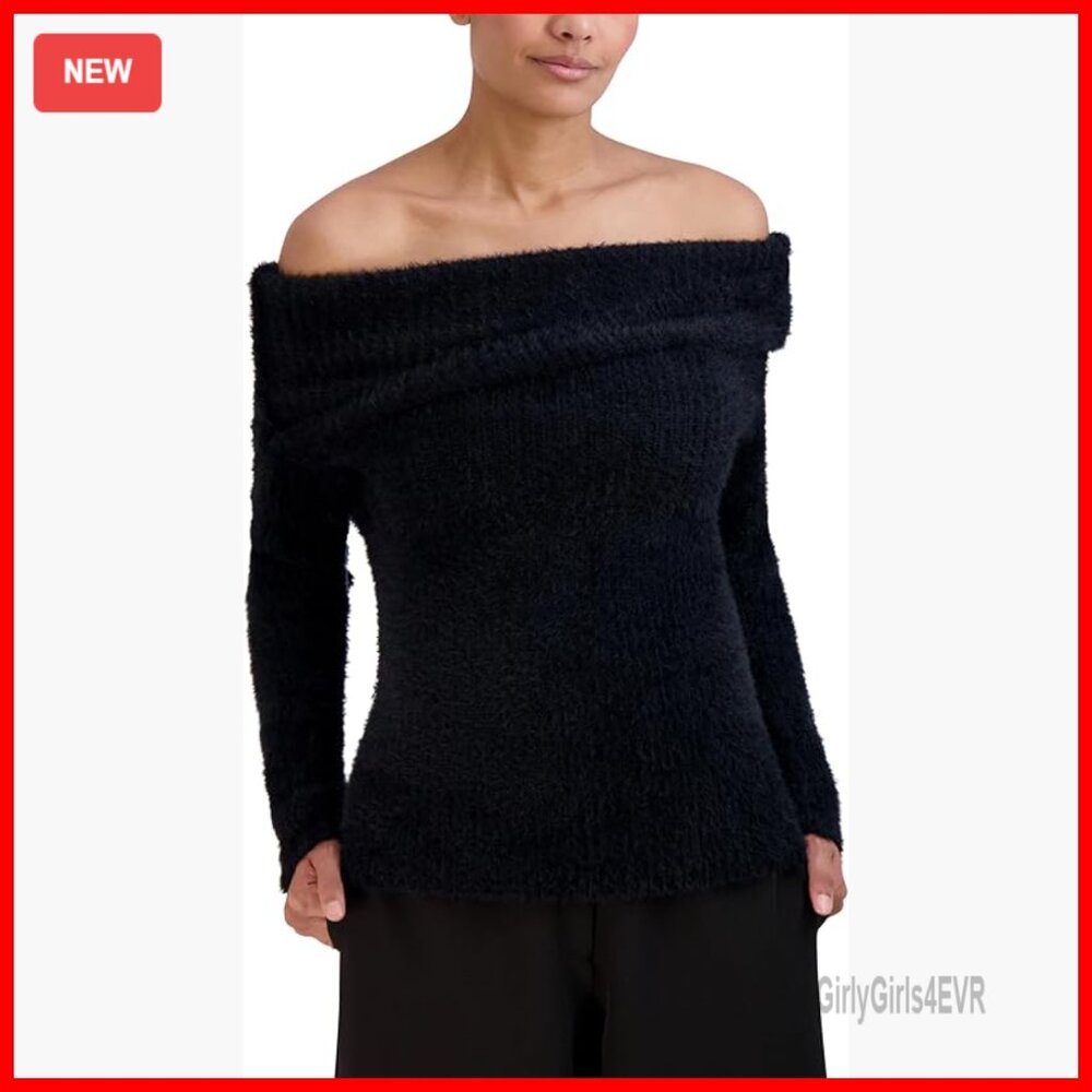 Off Shoulder Pullover Sweater Top Long Sleeve Fol… - image 1